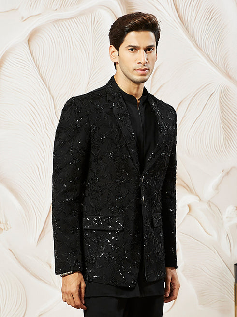 Men's Black Georgette Blazer